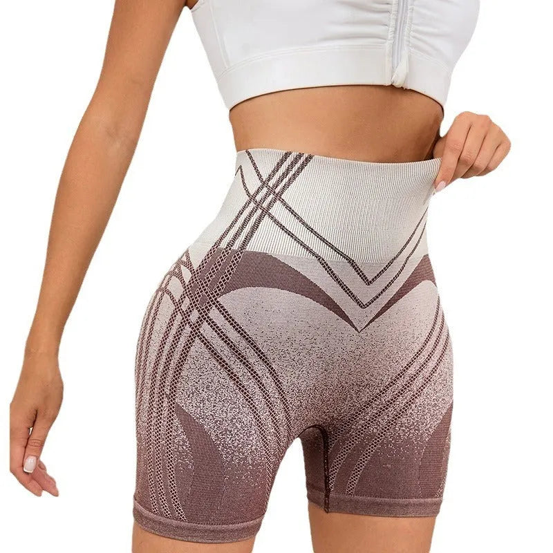 Women's high waisted gradient fitness shorts in black colour for yoga and running