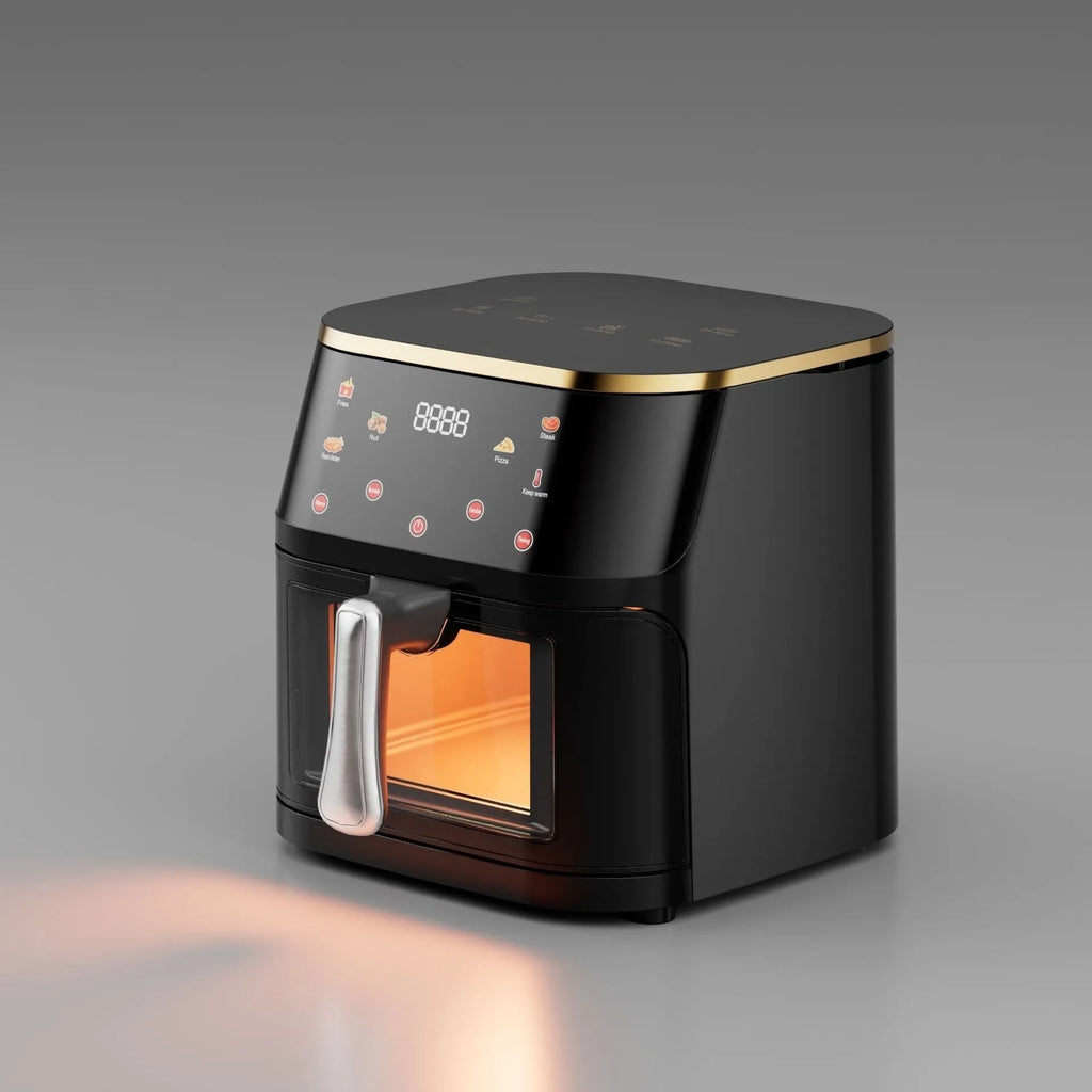 10L visual air frying oven with colour screen black gold, plastic body, 305x348mm, overheating protection