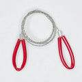 Outdoor survival hand wire saw with leather case, showing coiled stainless steel cutting line.