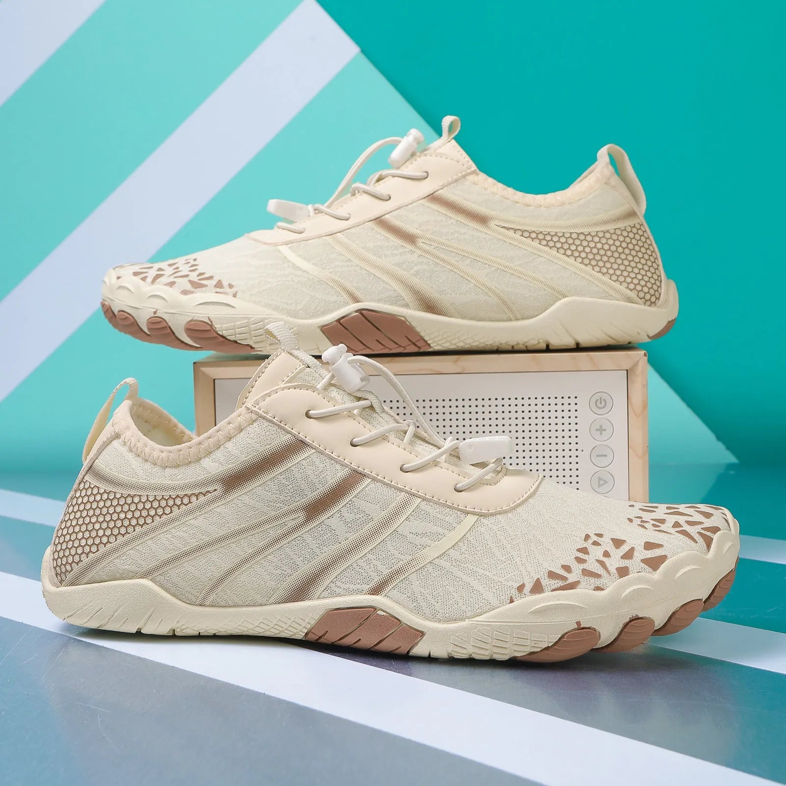 Casual unisex beach running shoe with Lycra stretch fabric upper in multiple colour options.