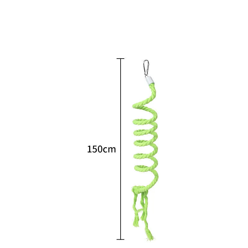 Gradient colourful bird rope perch set with U-shaped perch, long rope, and circular swing for cockatiels and parakeets