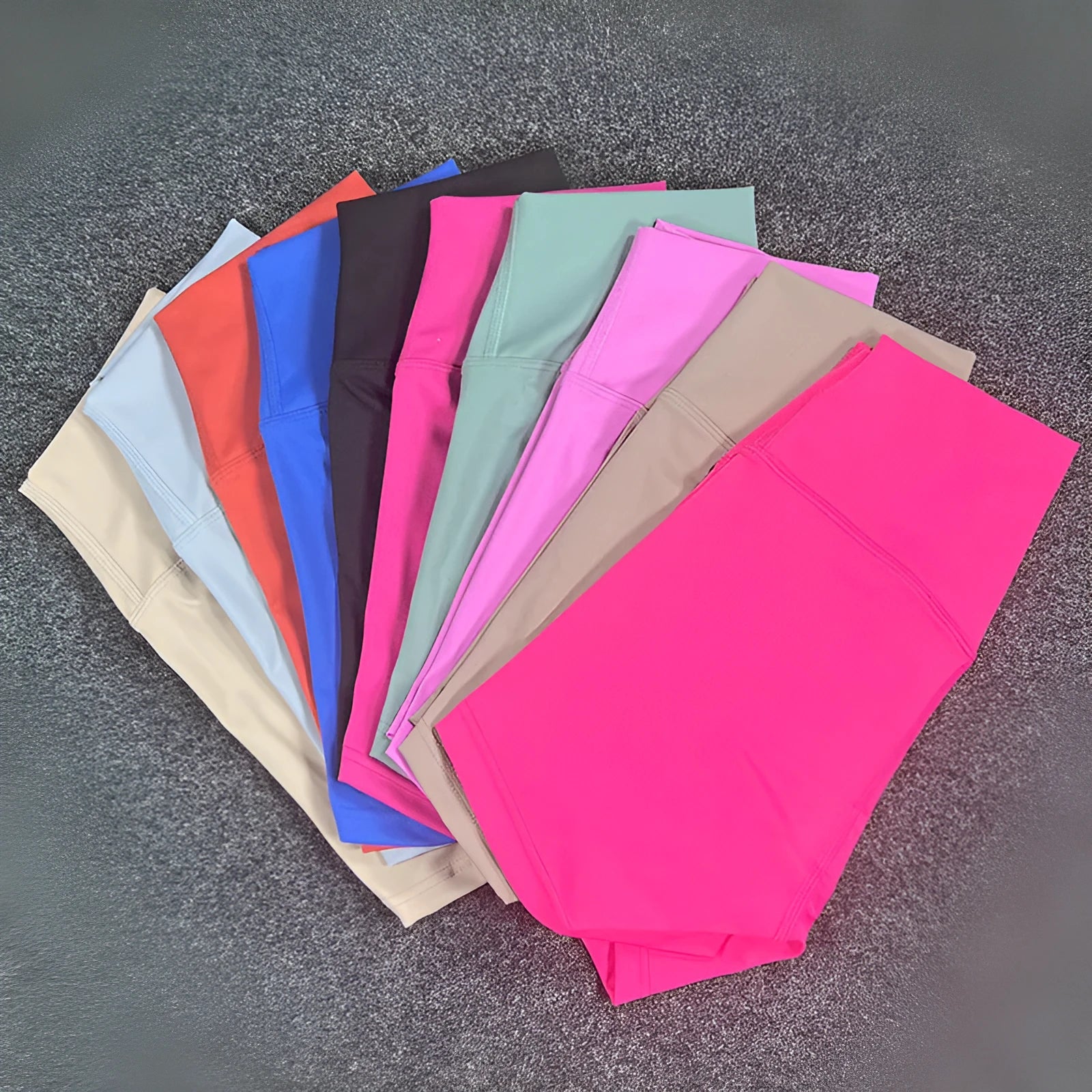 Ladies high-waist yoga shorts in breathable nylon fabric, shown in a colour option.