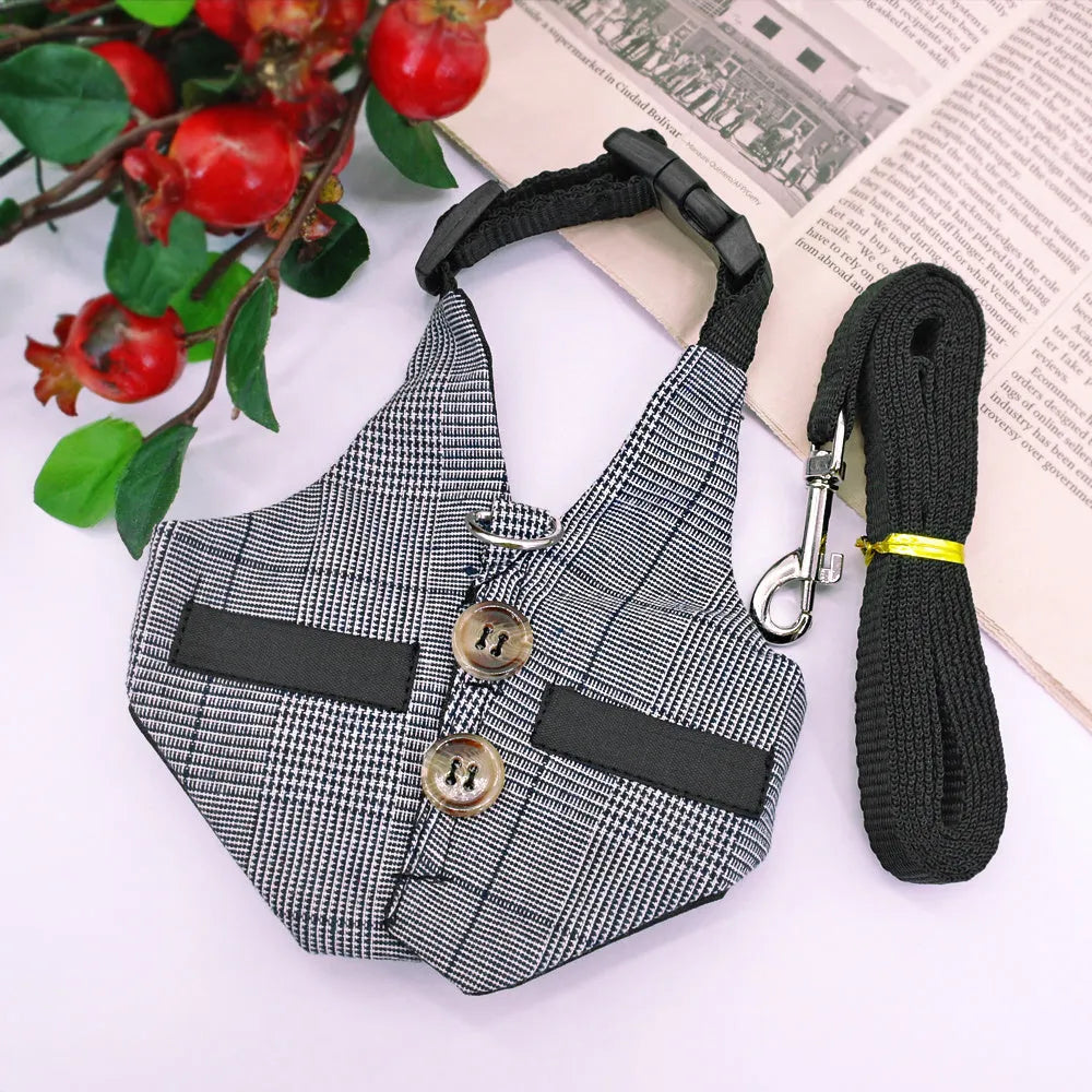 Grey cloth rabbit chest harness and leash set for small pets