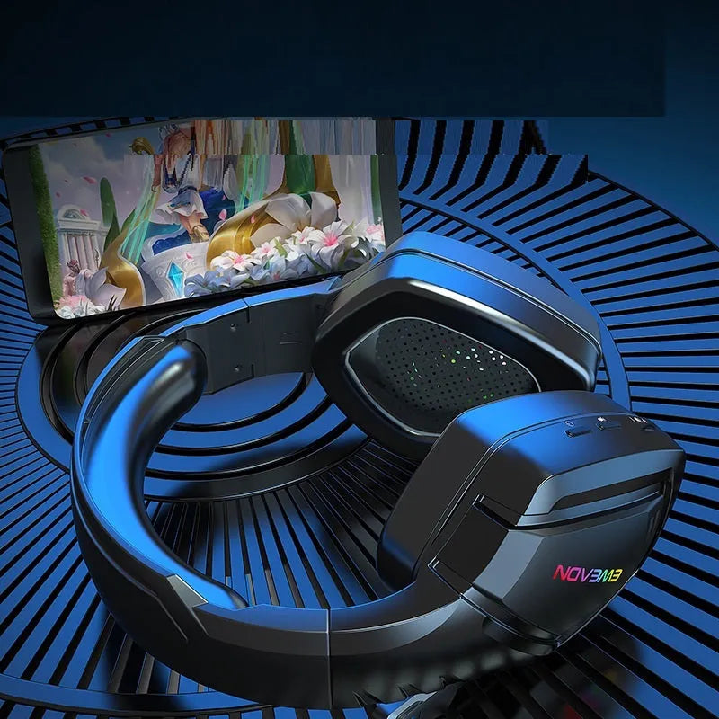 Black RGB wireless Bluetooth headset with noise reduction function and adjustable headband