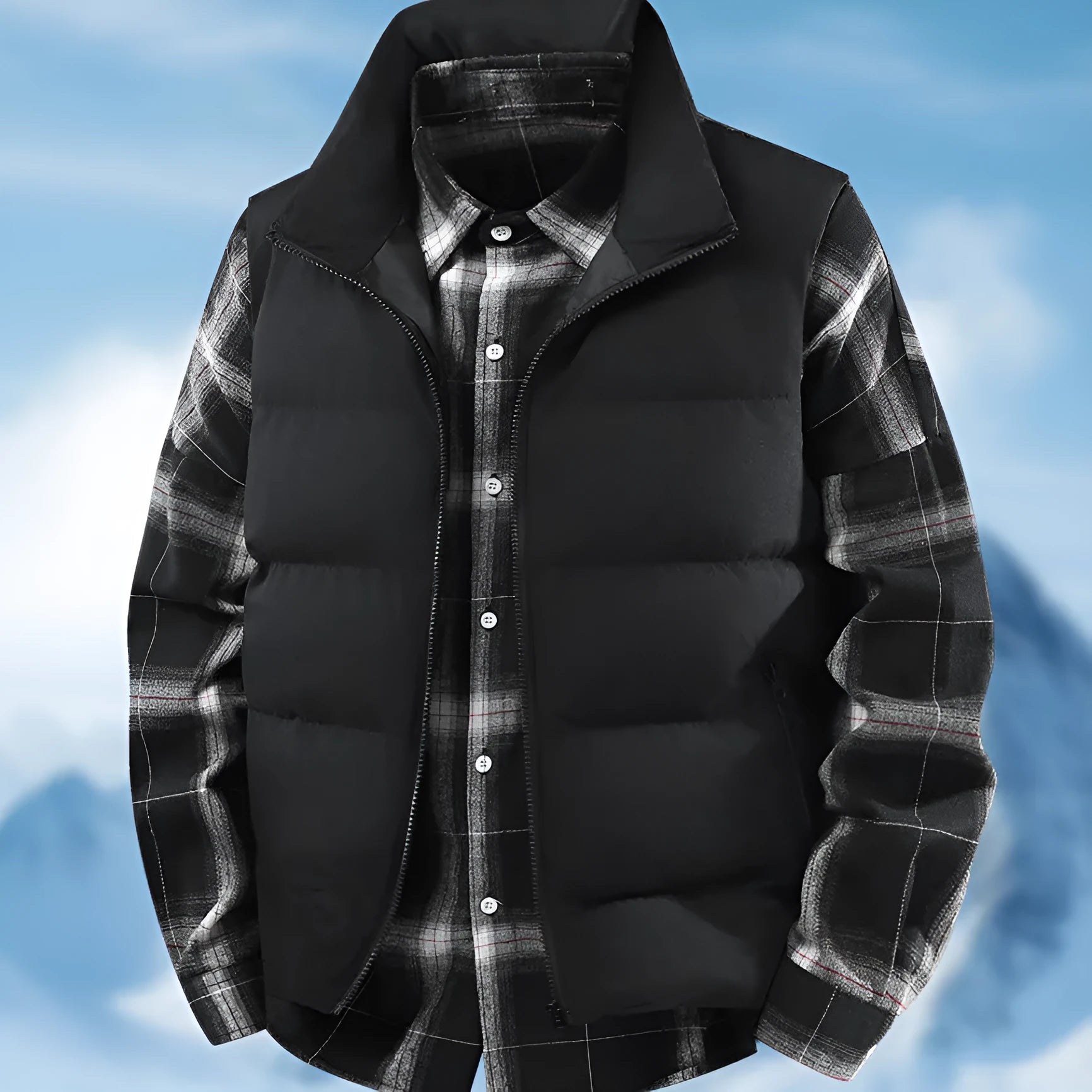 Men's plus size corduroy stand collar vest coat in black with thick lining, loose fit