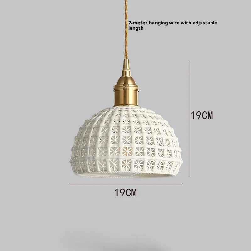 Brass ceramic single-head pendant light, 220V Nordic ceiling lamp for bedroom and dining room