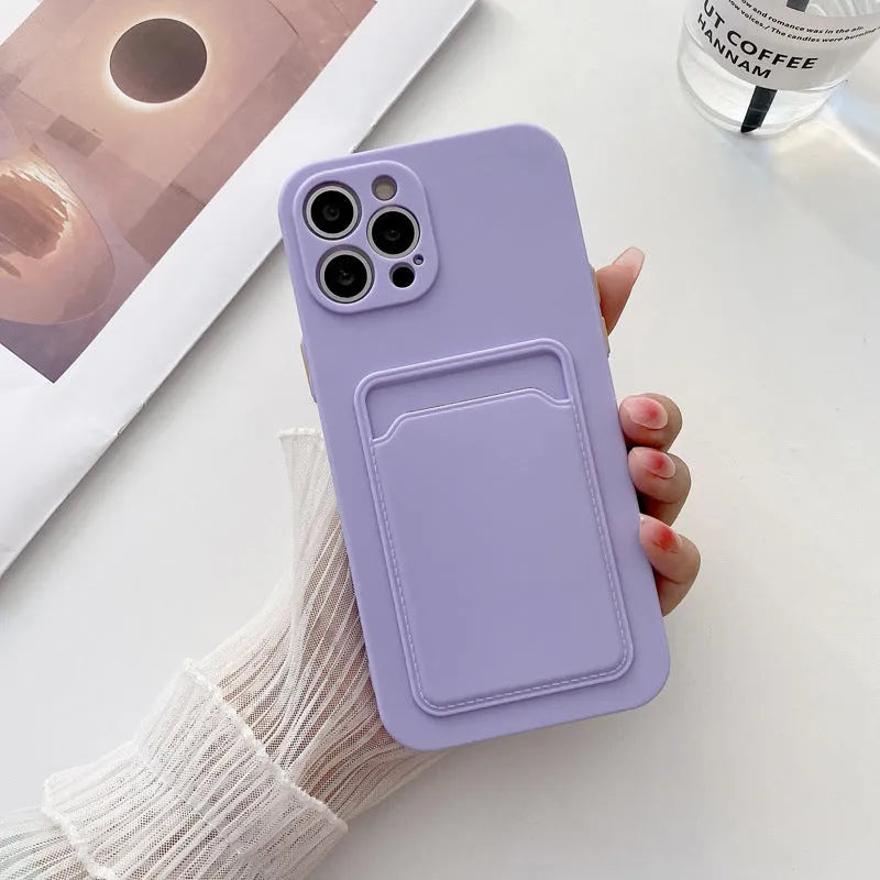 Card fine hole liquid phone case in TPU for Apple iPhone with card slot in back, black colour, simple style