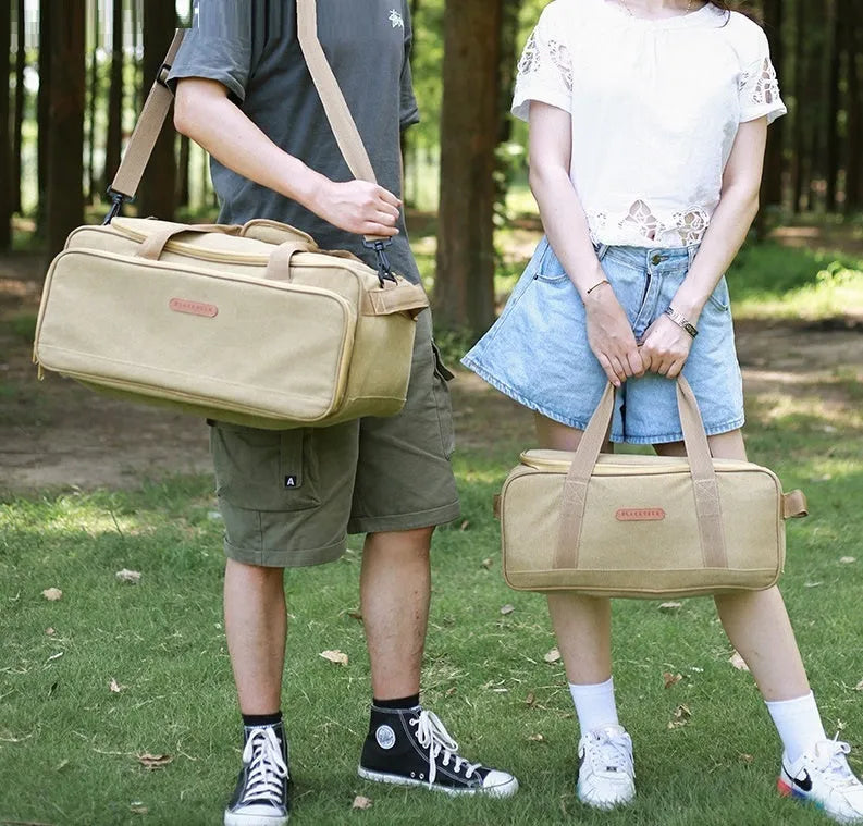 Oxford cloth camp kitchen storage bag showing 16L and 35L capacity options for outdoor cooking equipment