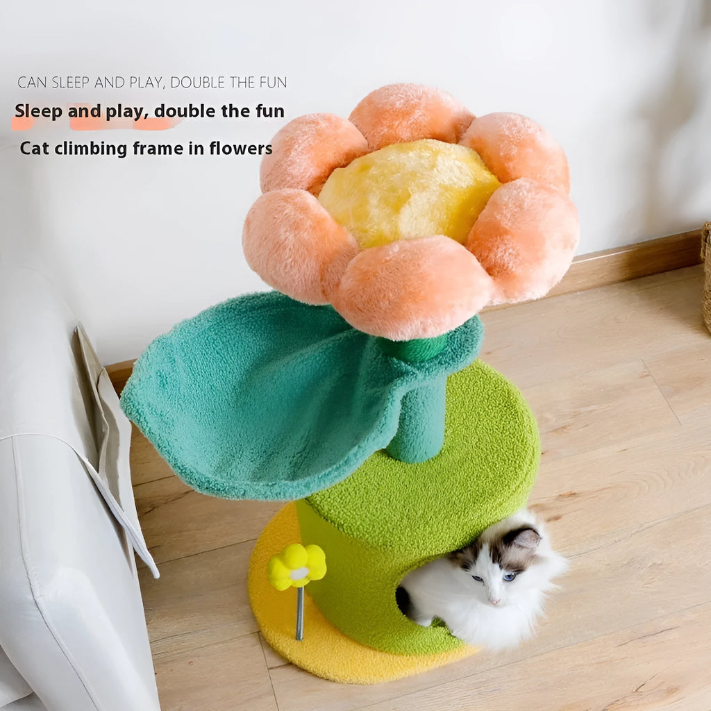Sisal flower cat climbing frame made from natural rope, designed for indoor cats to climb and scratch
