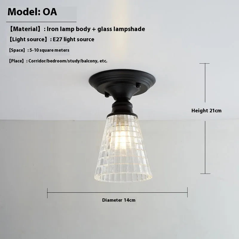 American retro single-head ceiling lamp with a glass cover shade