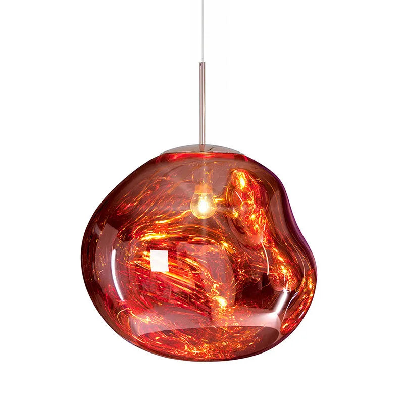 Nordic post-modern irregular lava lamp glass chandelier in gold, silver, or copper finish, ceiling light fixture.