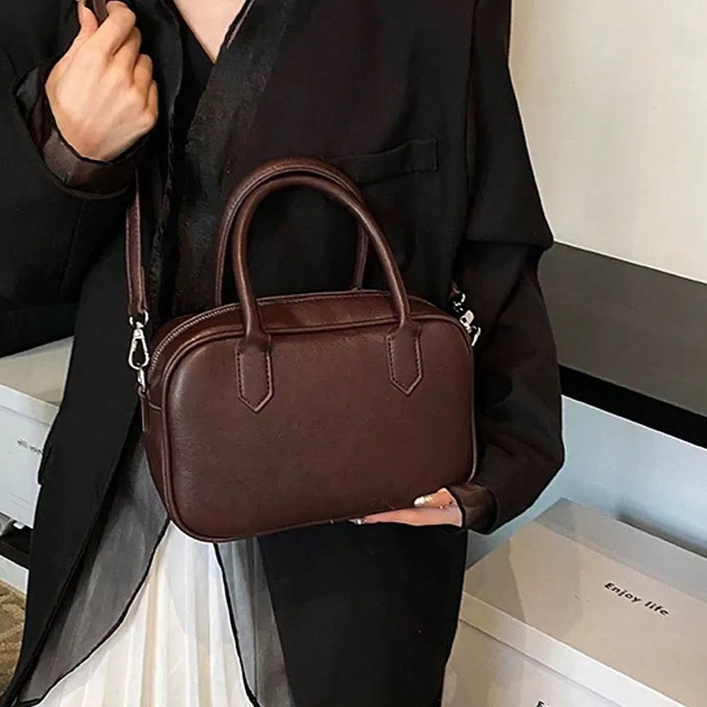Retro small square messenger bag in black or coffee colour with single shoulder strap