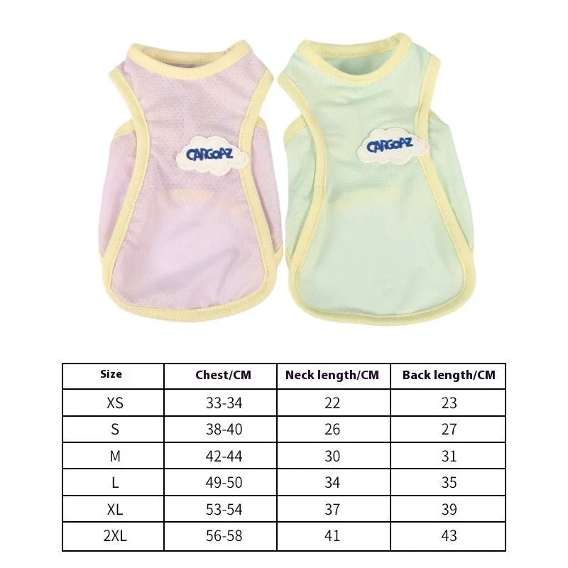 Grass green lightweight polyester vest for a cat on a neutral background, showing sports-style fit.