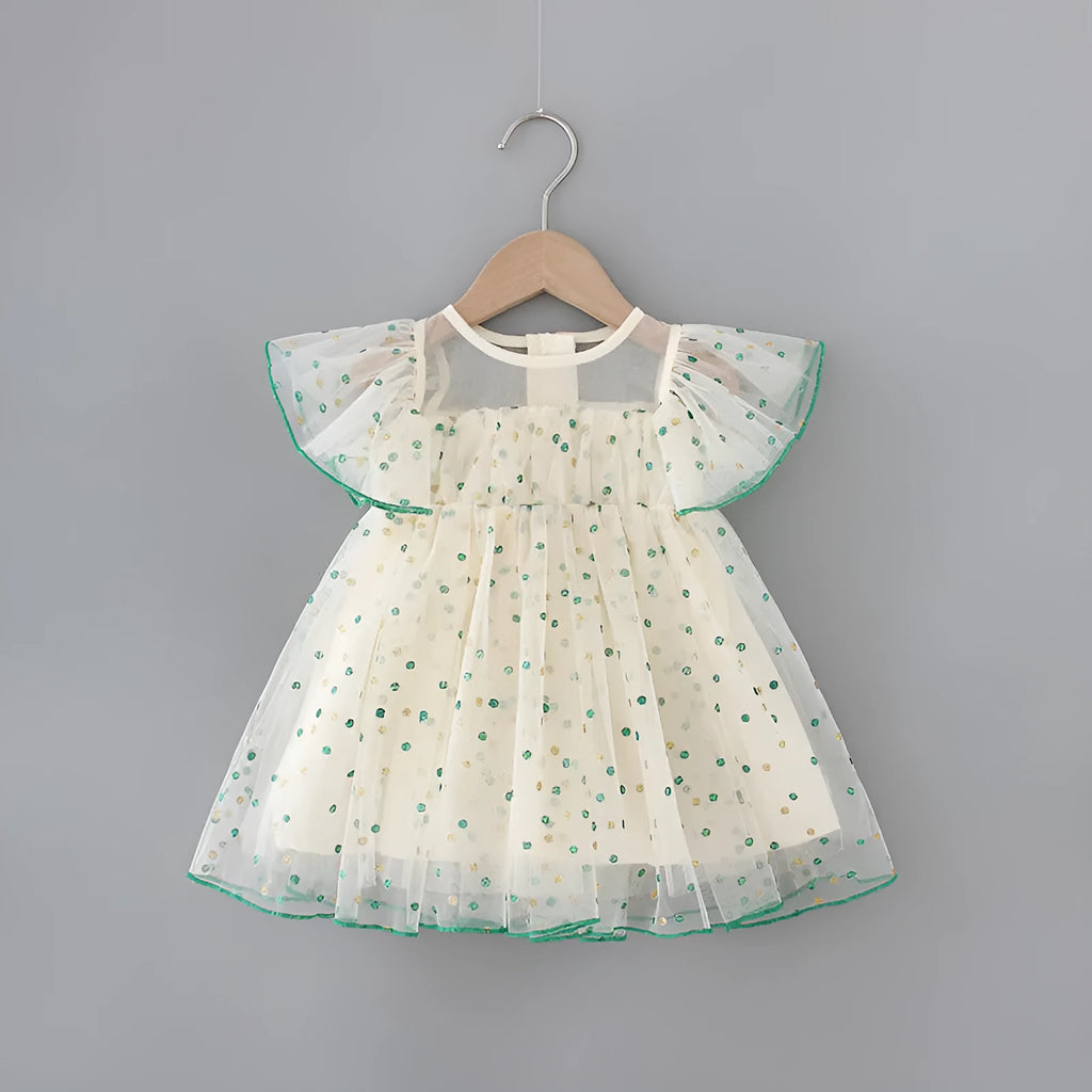 Green strip yellow sleeveless cotton romper dress for girls with A-line skirt design