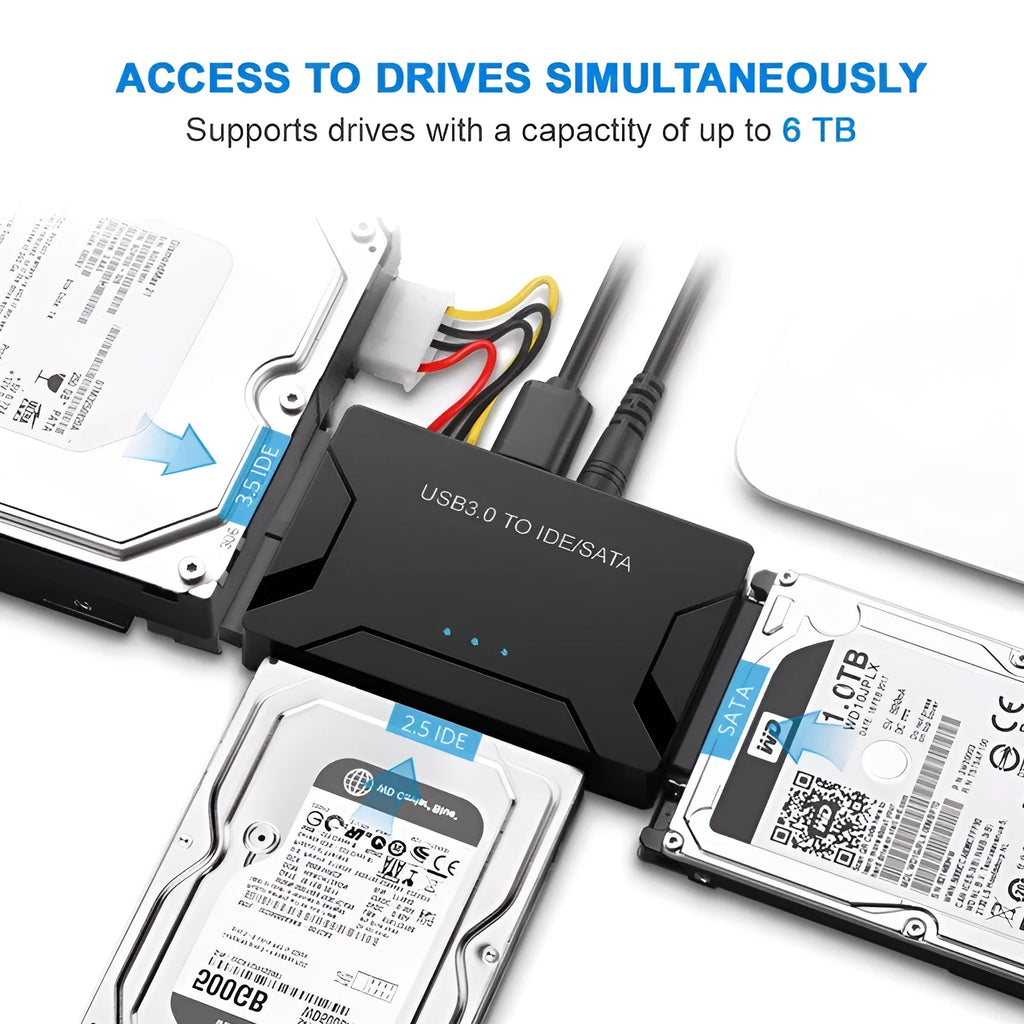 USB 3.0 to IDE/SATA desktop hard disk adapter with power supply and cables
