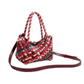 Colourful woven PU leather women's shoulder bag with handmade detailing