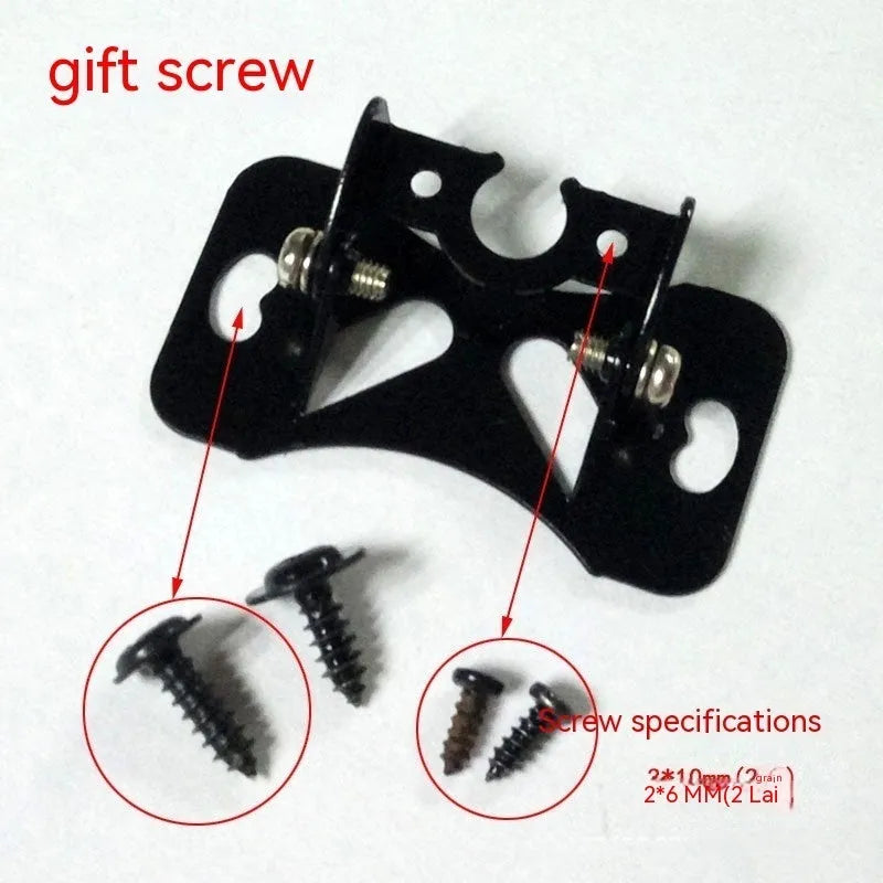 Black metal universal car camera holder with adjustable angle bracket and mounting screws