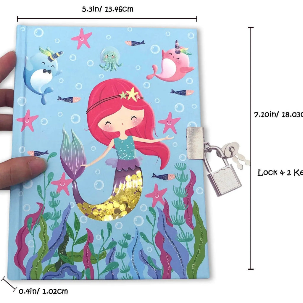 Children's mermaid printed notebook with lock, paper cover, thread bound, 80 sheets