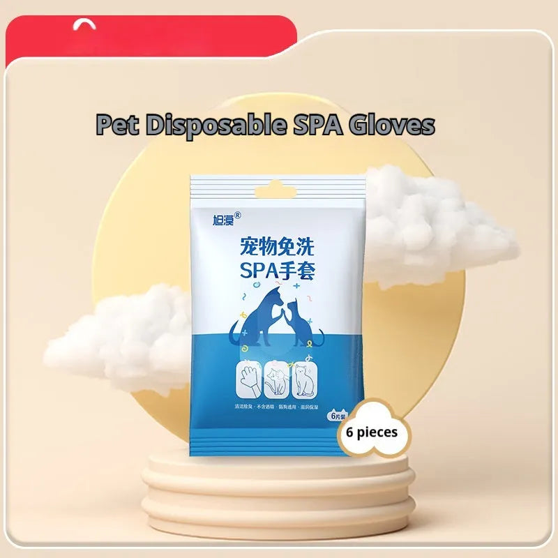 Pet bath-free cleaning gloves on a hand, non-woven fabric, for dogs