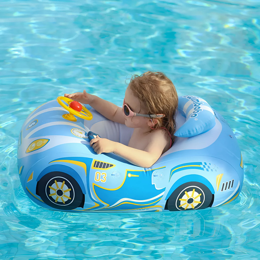 Children's inflatable swimming ring with cartoon sports car boat pattern for swimming