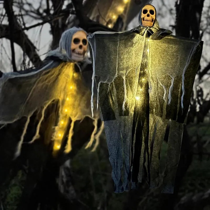 85cm Halloween hanging ghost decoration in mixed colours with cloth drape and metal hook
