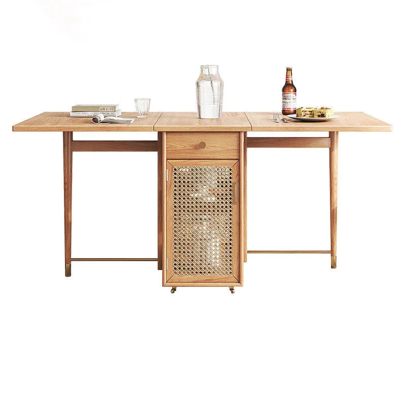 Home Multifunctional Rattan Log Folding Dining Table in original wood colour, folded for storage