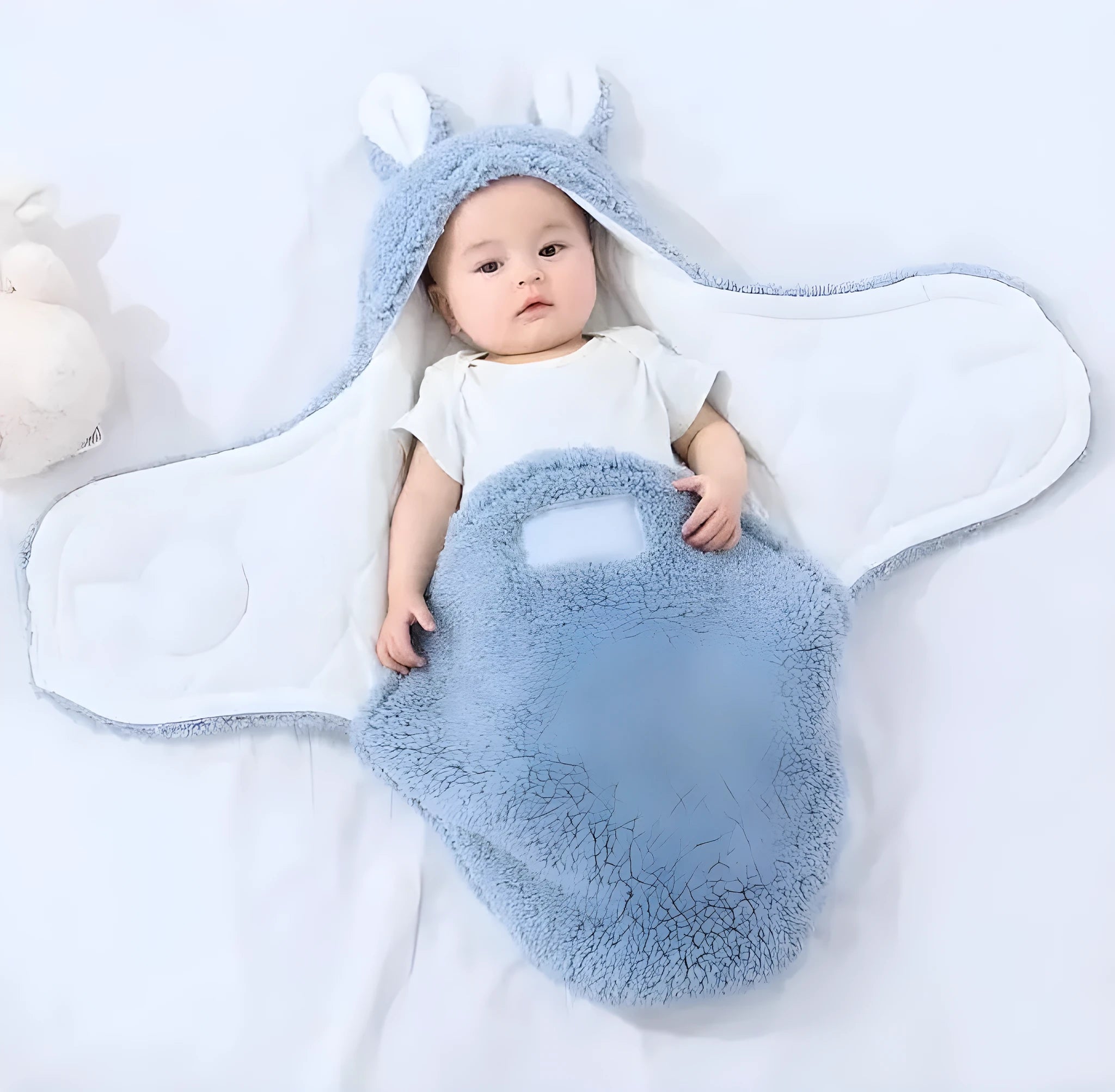 Adjustable baby sleeping bag with fleece swaddle design in unisex colours