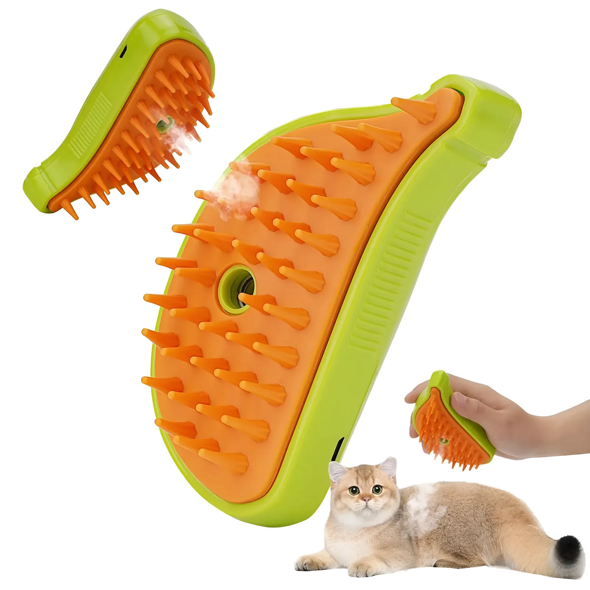 3 in 1 pet steam brush for cats and dogs USB rechargeable grooming comb green colour