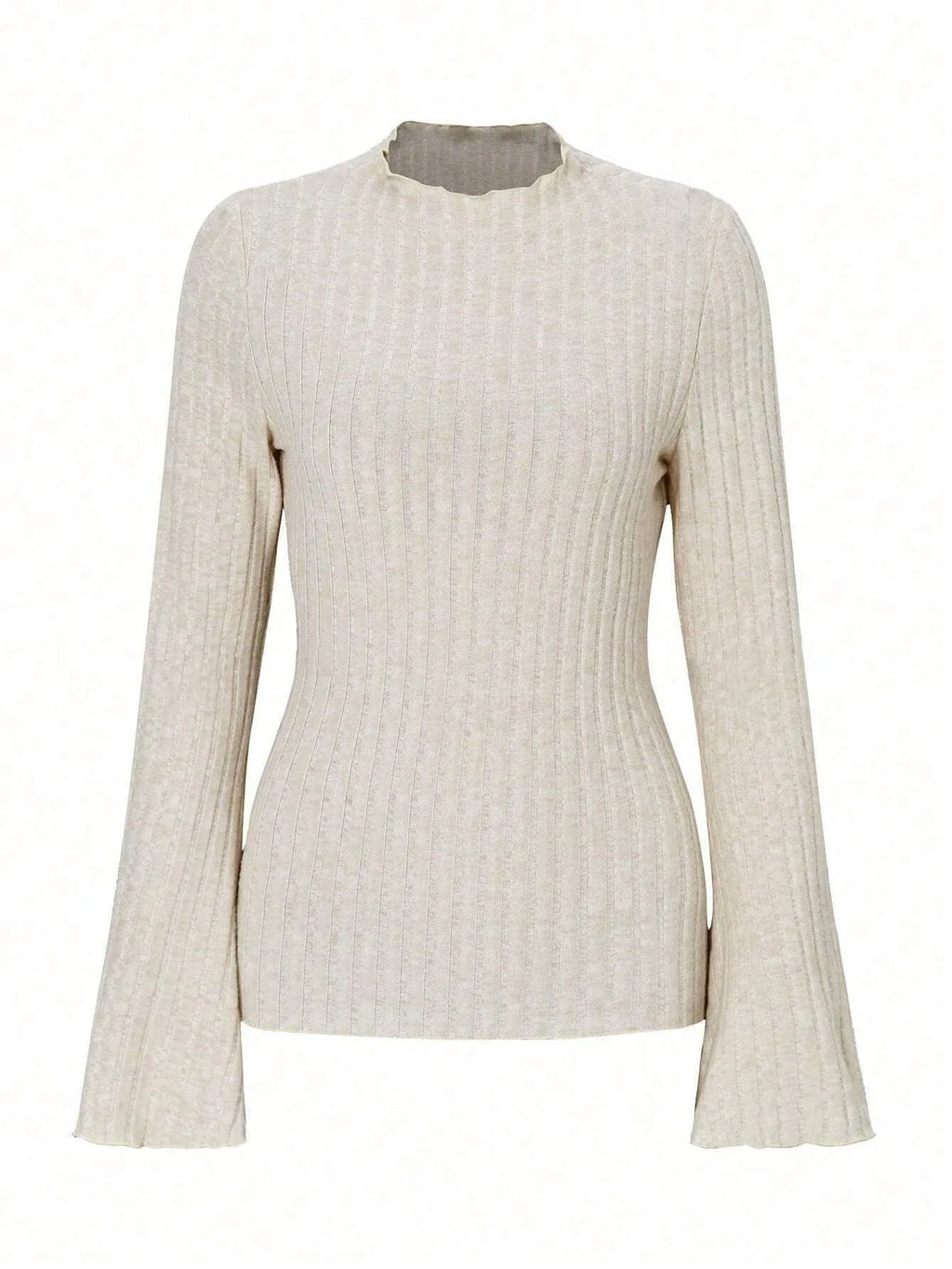 Long sleeve slim fit top with lantern sleeves in black brushed polyester fabric.