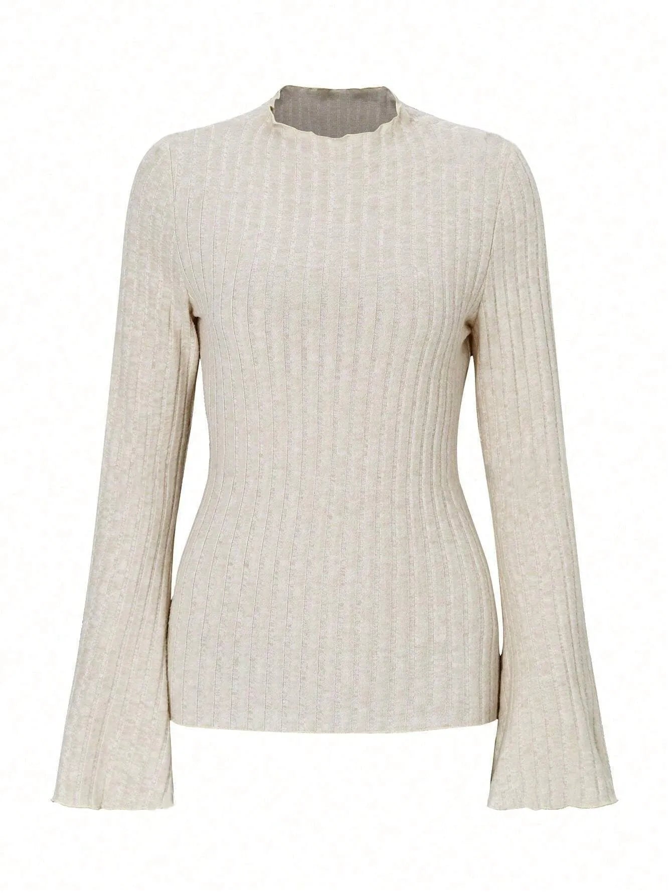Long sleeve slim fit top with lantern sleeves in black brushed polyester fabric.