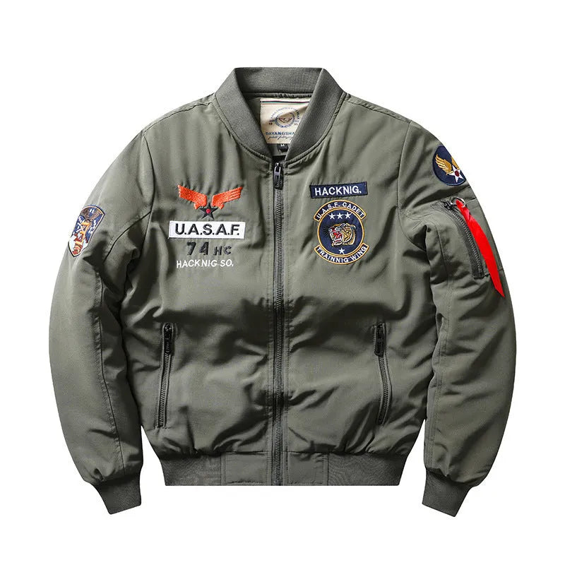 Men's slim-fit stand collar Harley motorcycle retro padded coat in blue