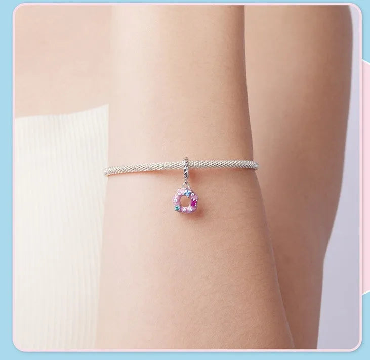 925 silver donut pendant bead with glossy dripping oil finish, 2.1x1.0cm size, aperture 0.45cm