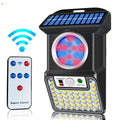 Outdoor solar wall light with 59 LEDs, black ABS+PC housing, IP65 waterproof, motion sensor with remote control