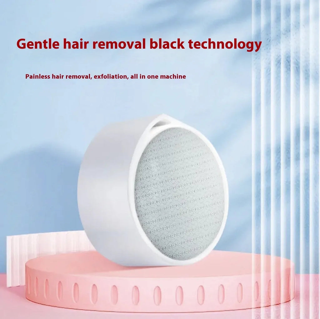 White nano glass 2-in-1 epilator and foot callus remover device on a blue background.