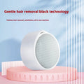White nano glass 2-in-1 epilator and foot callus remover device on a blue background.