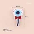 Small plush cat teaser wand with colourful candy design dangling attachment