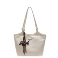 Retro fashion PU leather large capacity tote bag for women with zipper closure in beige colour