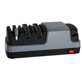 Gray multifunctional electric knife sharpener with diamond wheel and ceramic rod, 18W, 250 x 99 x 88mm
