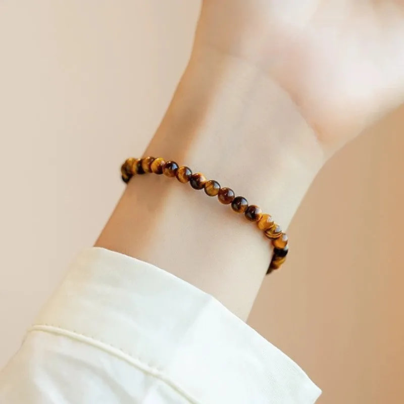 Tigereye stone bracelet with geometric design in New Chinese style, available in different bead sizes