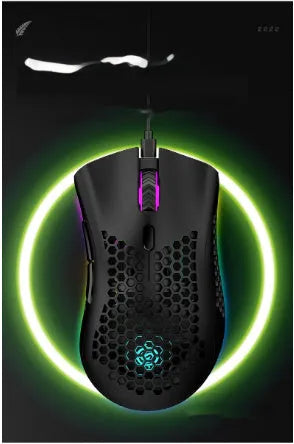 BM600 wireless gaming mouse with luminous hollow-out shell in cyan colour.