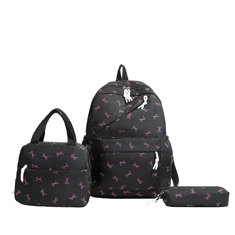 Cute girl campus backpack with flower pattern, airpillow straps, available in white, black, pink, blue