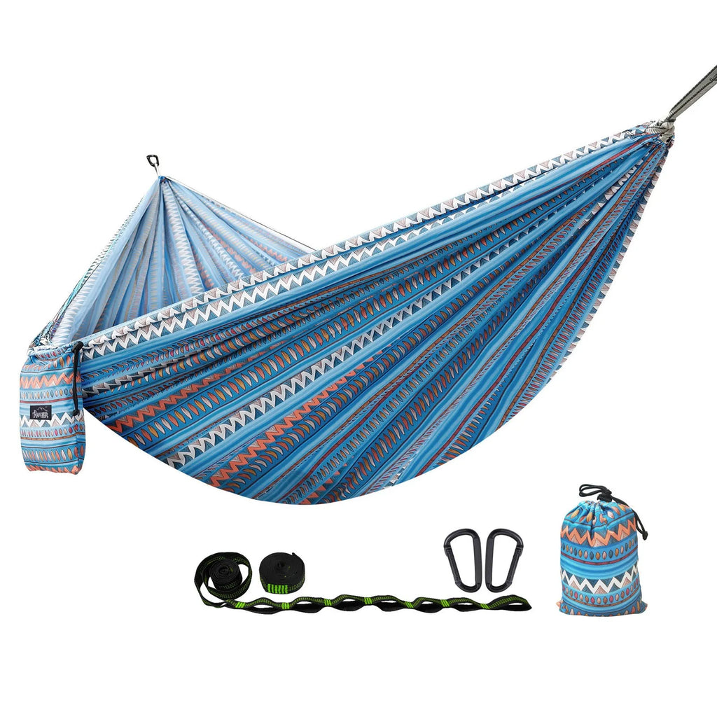 Bohemian yellow polyester parachute cloth hammock measuring 260x140cm for outdoor camping and park use