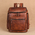 Genuine leather 14 inch men's backpack in light brown with retro patchwork and polyester cotton lining