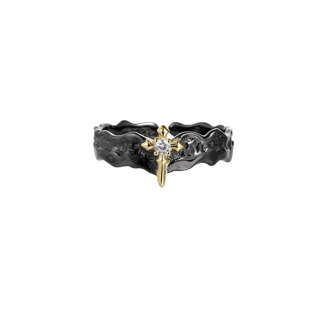 Adjustable opening silver ring with electroplated white gold or black gold finish