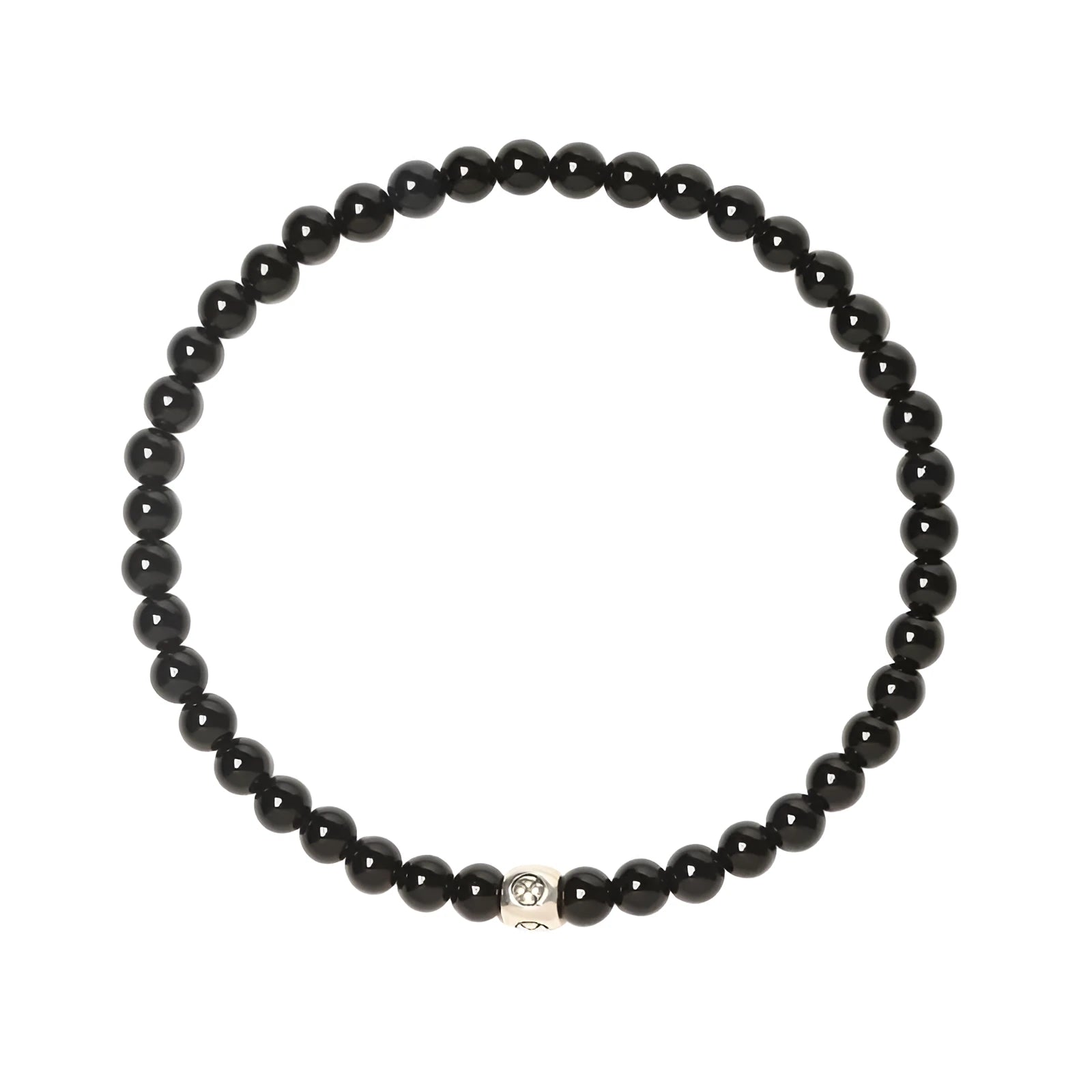 Geometric stone bead bracelet with black agate, blue san, obsidian, and cut surface black agate in chamfered square shapes