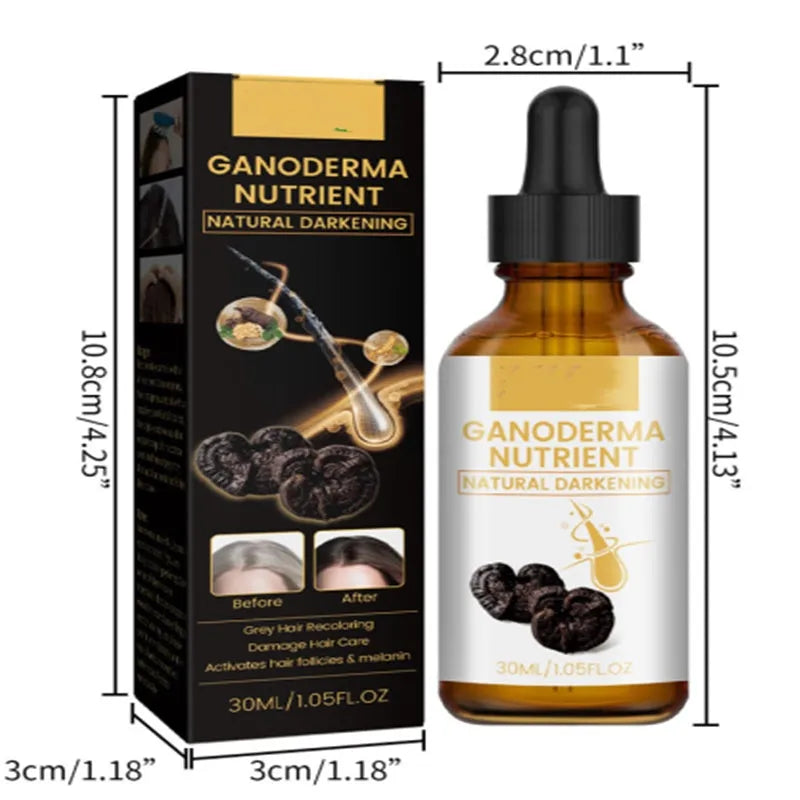 30ml Black Ganoderma hair lotion bottle for follicle activation and melanin support