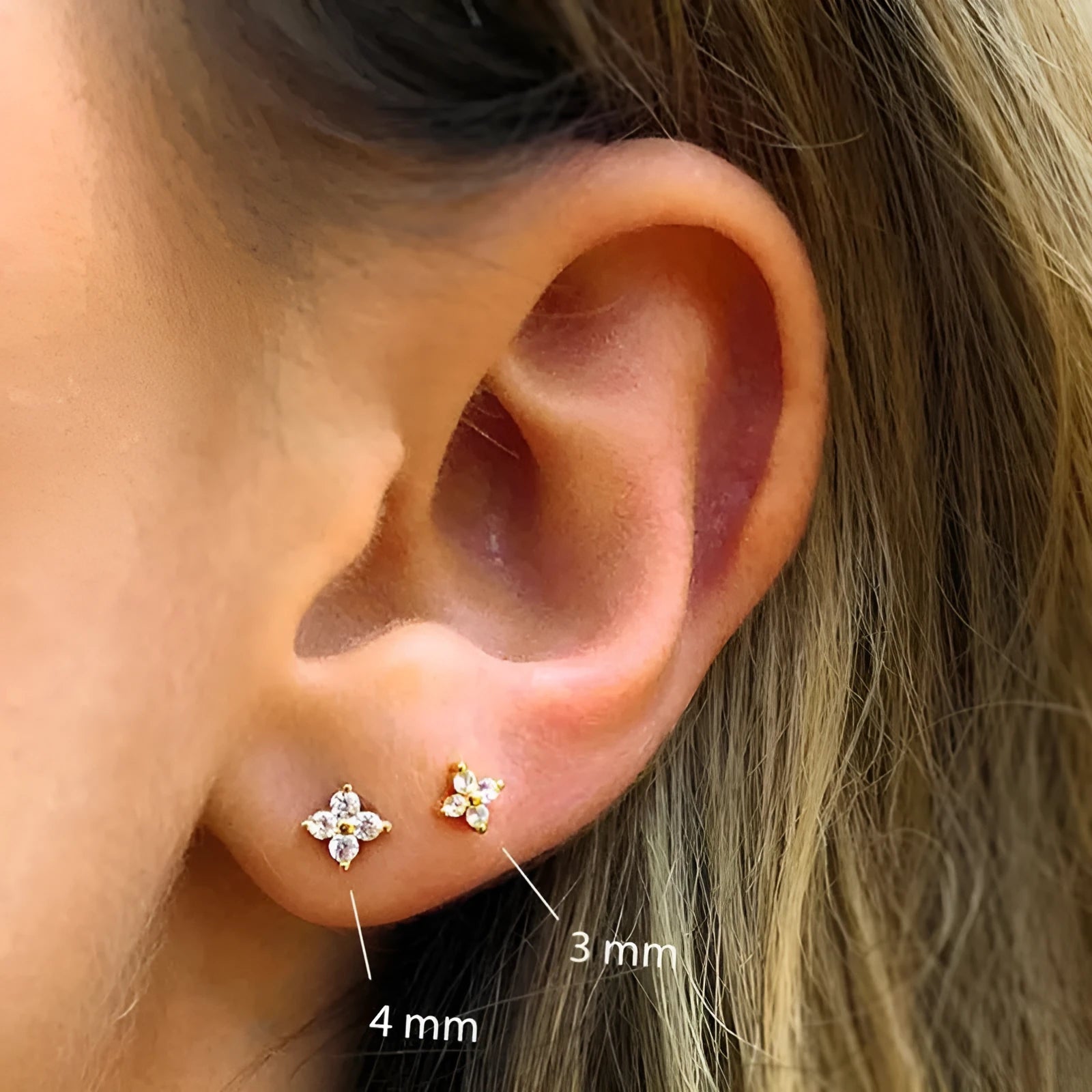 S925 sterling silver petal crystal flower stud earrings in gold finish