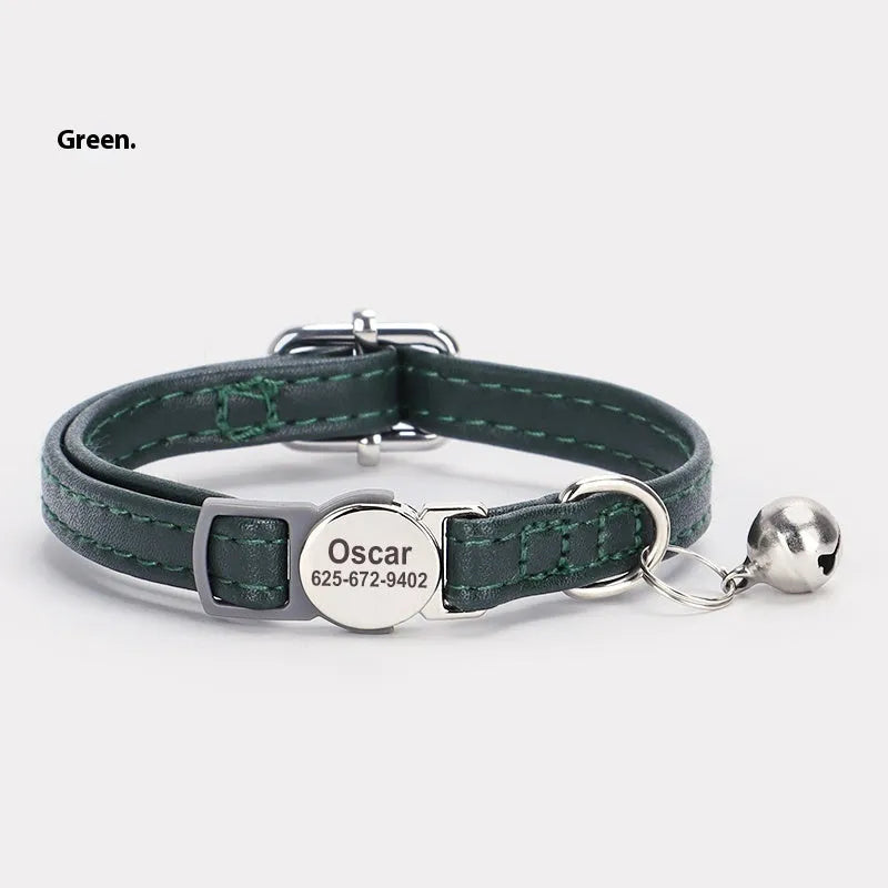 Engraved leather cat collar with alloy buckle in brown colour for small cats and dogs