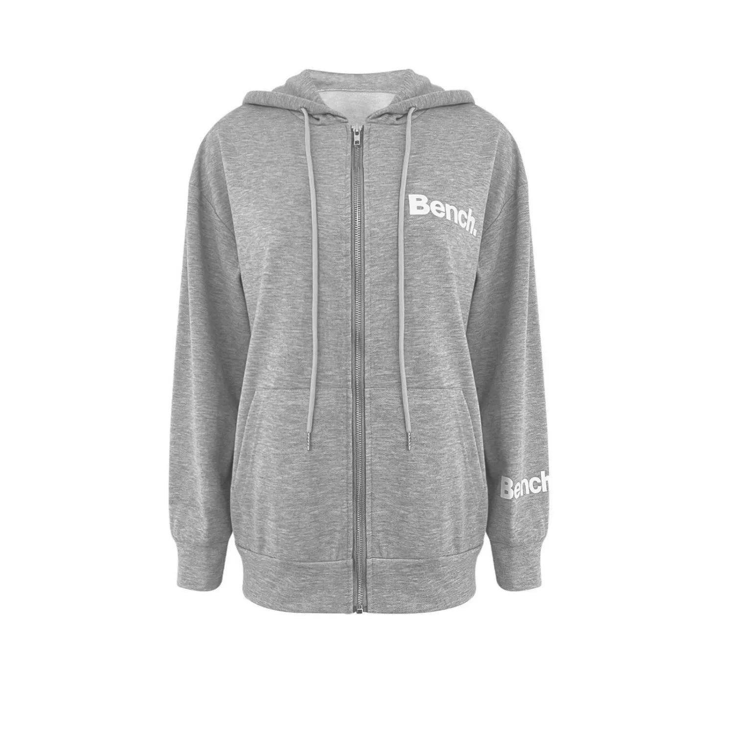 Man wearing a grey loose-fit zip-front sweater coat in Japanese casual style.
