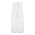 White ruffle drawstring lace letters embroidered slacks with high waist and multiple pockets